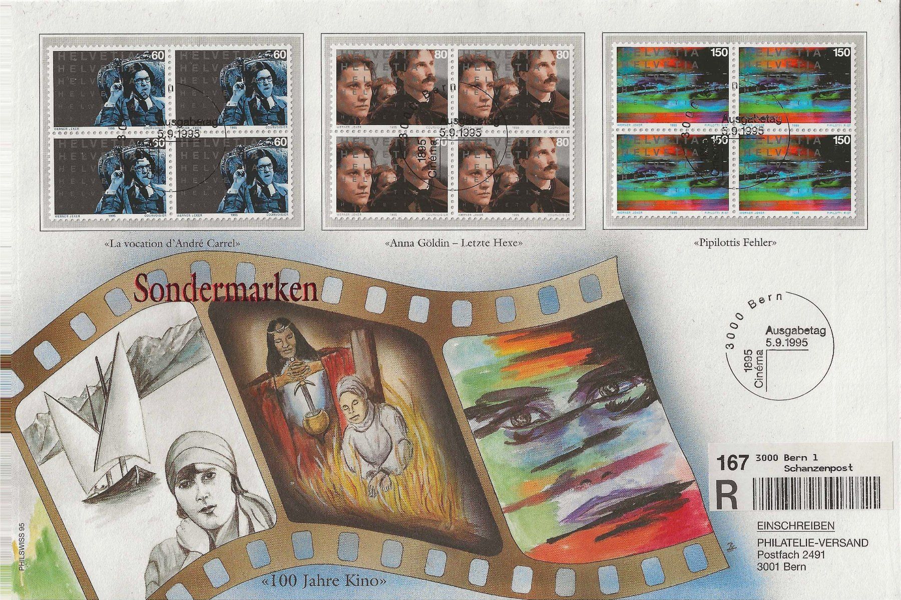 Alle Briefmarken: FDC 4er Block-Serie Werbe 1995 – Gebraucht aus Zürich von Philacat11
