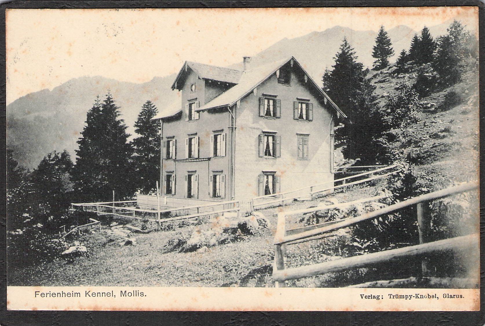 Ansichtskarten: ^Ferienheim Kennel Mollis , gel. 1908 – Gebraucht aus Reichenburg von Pipo-67