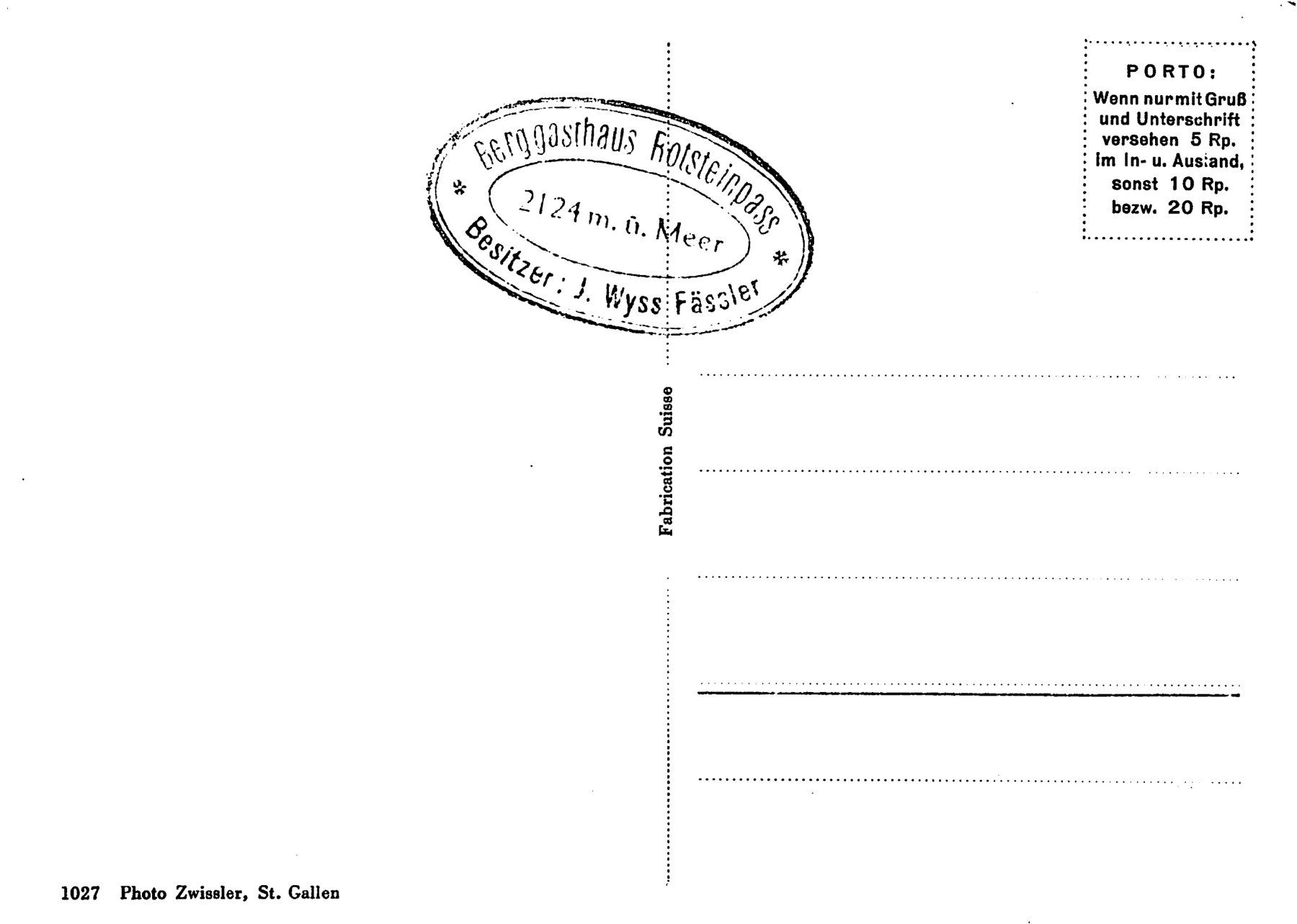 Cartoline postali: Rotsteinpass, Gasthaus Rotsteinpass mit Lysengrat – Usato da Ottikon b.Kemptth. venduto da Neptun1974 1