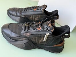 FENDI Flow FF Print Canvas Schwarz Leder Low Top Sneakers 44