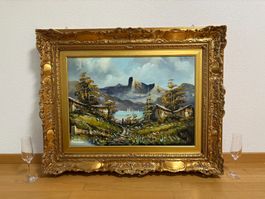 99.5x80/ handgemaltes Ölgemälde See Berglandschaft