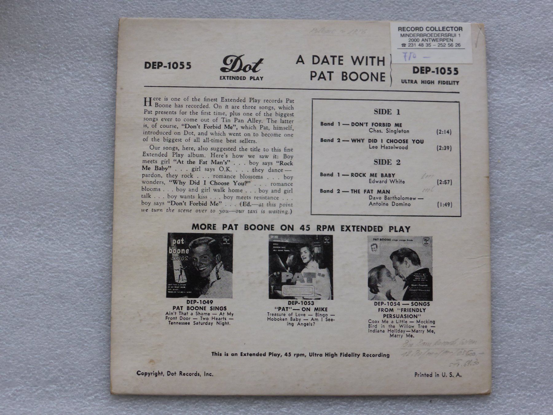 Dischi in vinile: Vinyl Single  EP  PAT BOONE – Usato da Küssnacht am Rigi venduto da Mondkinder 3