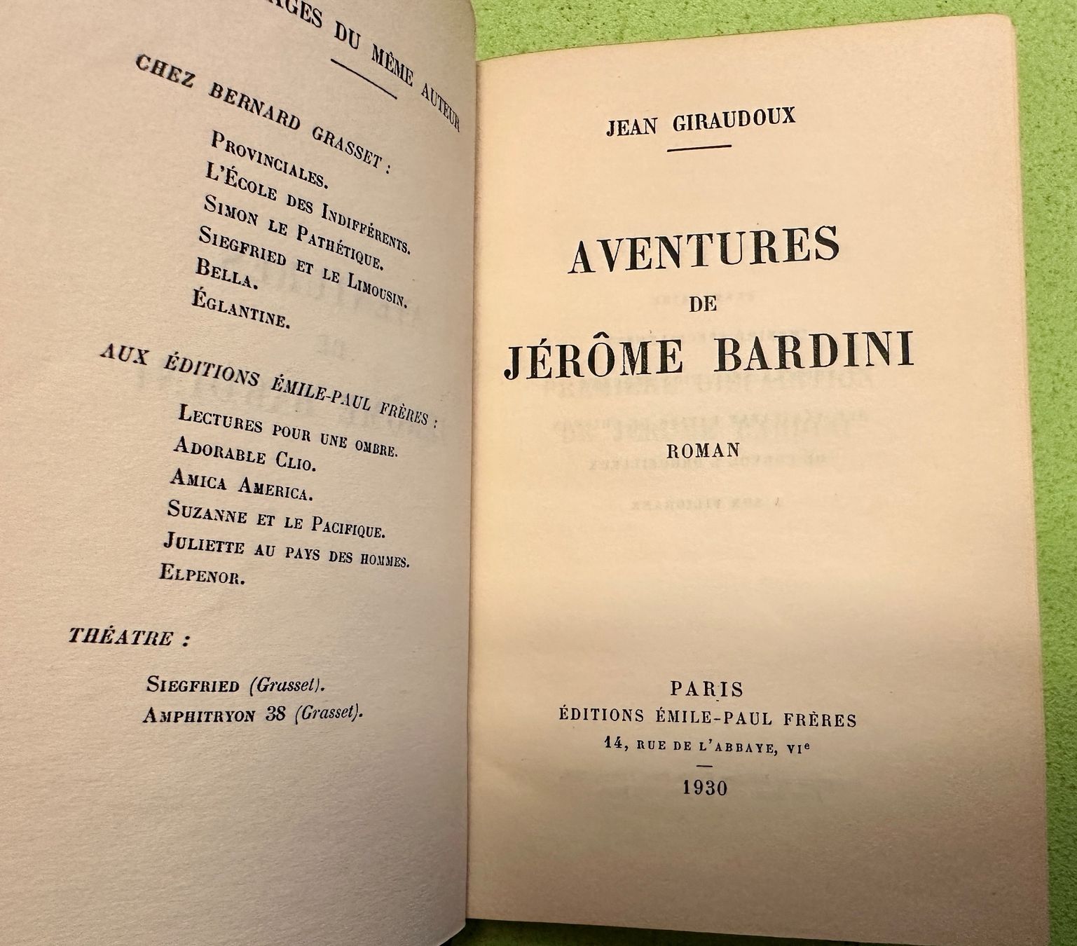 Libri: Jean Giraudox: Aventures de Jérome Bardini. – Usato da Zürich venduto da allp 3