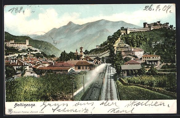 Cartoline postali: Bellinzona, Teilansicht mit Feste und Ba – Usato da Berlin venduto da bartko-reher