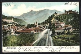Bellinzona, Teilansicht mit Feste und Ba