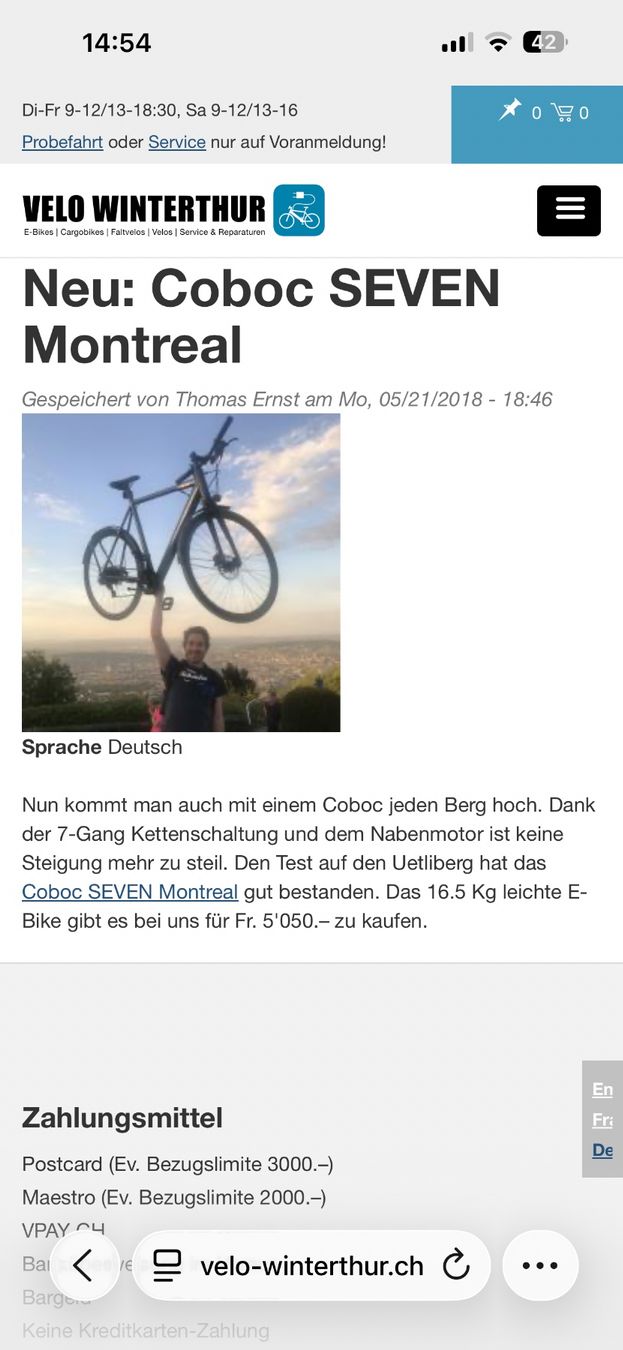 Velos: Coboc Elektro Rad neuwertig, Rahmengrösse.63cm Akku noch neu – Neu (gemäss Beschreibung) aus Uitikon Waldegg von Almostheaven 8