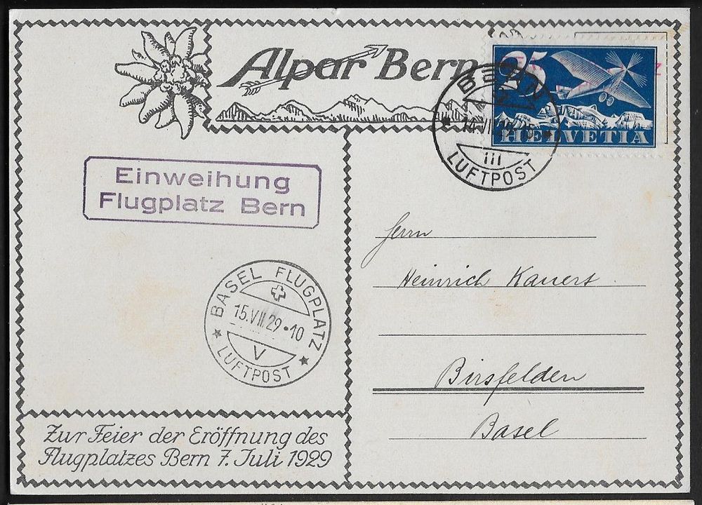 1929 Sonderkarte Flugplatz Einweihung BERN SF29.2a ab 1.- | Kaufen auf ...