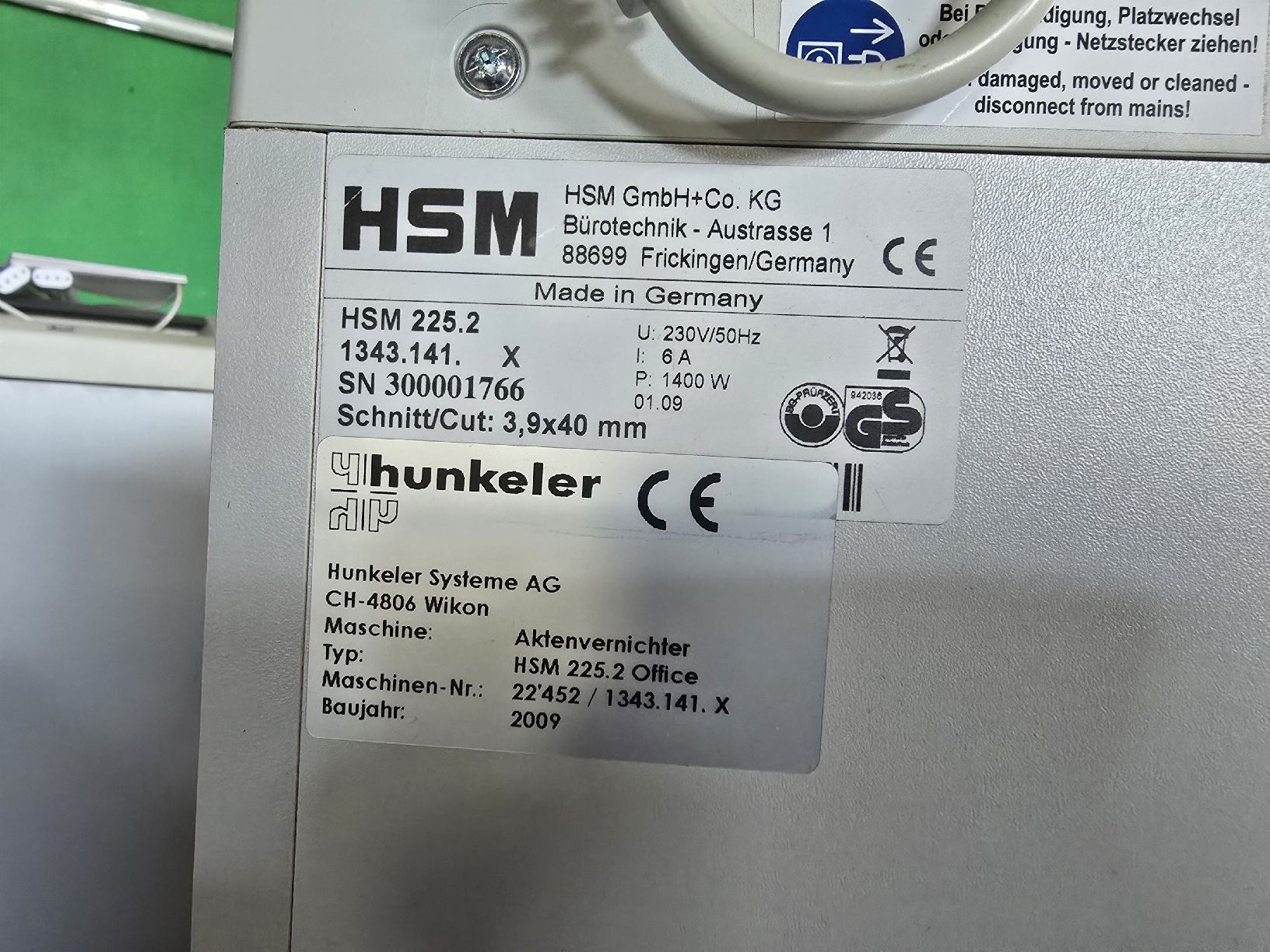 Distruggi documenti: Aktenvernichter HSM 225.2 – Usato da Trimbach venduto da bindeiss1 1