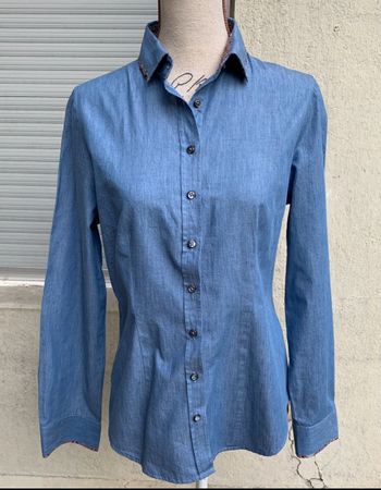 Superbe chemisier WALLMANN jeans fin et motif t.38