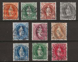 1894-99 :Steh. Helvetia Nr. 66D - 75D, sauber o : KP 200.--