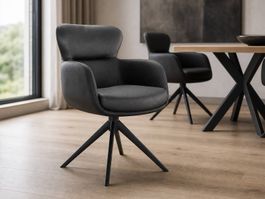 Design-Drehsessel Echtleder schwarz / Fauteuil pivotant cuir