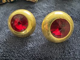 Boucles d'oreilles vintage, dorées, rouge rubis