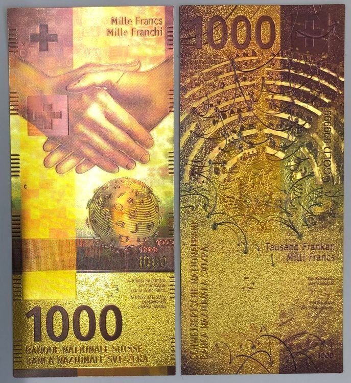 Banconote: Goldene 1000 Franken Note Sammlung Geschenk – Nuovo e nell'imballaggio originale da Chur venduto da -NewERA-