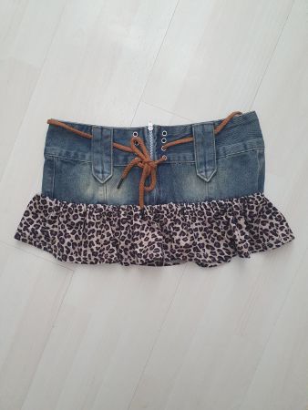 Jeans Minirock m. Leopard Gr XS *neu*