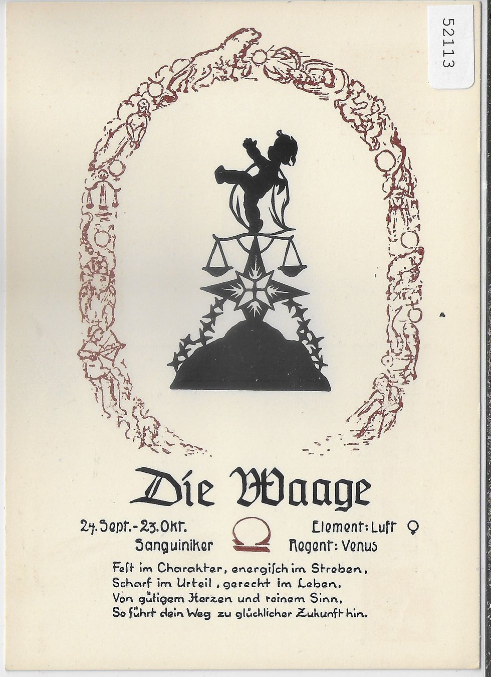 Cartoline postali: Horoskop - Die Waage - Scherenschnitt – Usato da Ettingen venduto da Kartenplanet