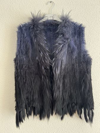 Gilet de fourrure véritable noir/bleu foncé, Taille L/XL