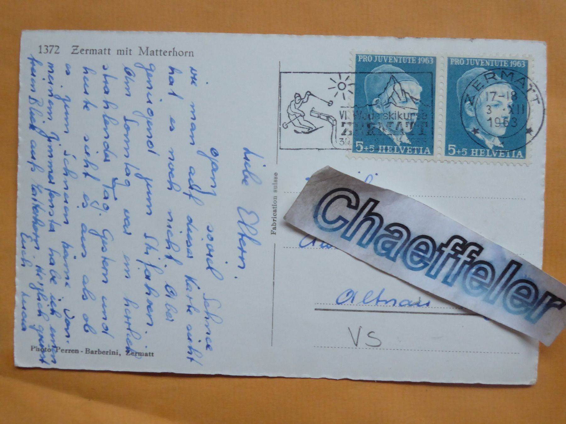 Cartoline postali: 1963 Zermatt mit Matterhorn – Usato da Zürich venduto da Chaeffeler 1