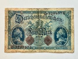 Darlehenskassenschein 5 Mark 5. August 1914 - Historisch!