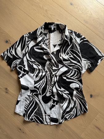 Bluse Damen Kurzarm schwarz/weiss Grösse M