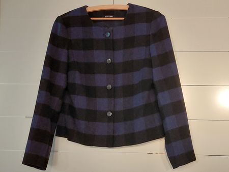More & More Jacke kariert blau schwarz Grösse 36 gefüttert