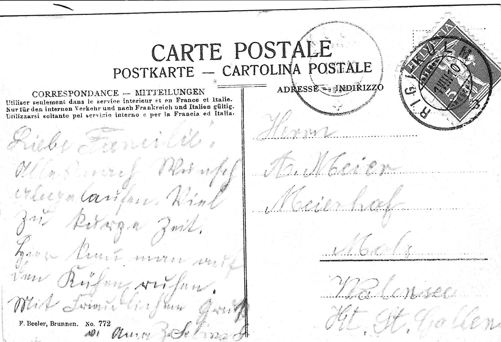 Cartoline postali: Rigi - Klösterli  SZ  1910 – Usato da Flums venduto da Guscha1 1