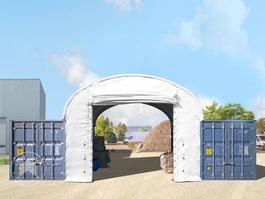 Frontwand für Container Überdachung 8m Breite mit Easy-up-Ei