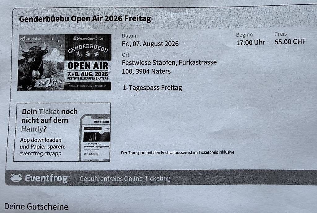 Billets: Genderbüebu Konzert 2026 – D'occasion à Cham par steinbock24