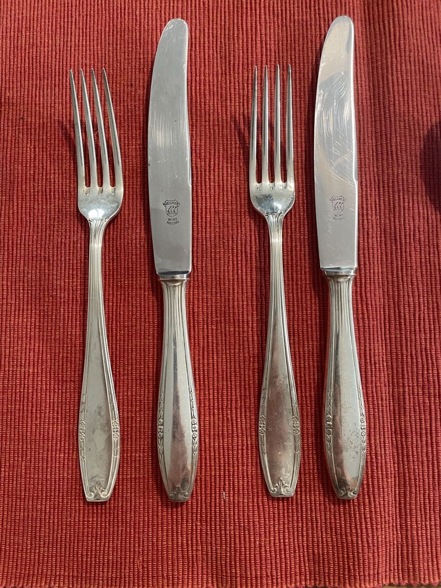 Set di posate: Wellner Silberbesteck - 2 Gabeln/ 2 Messer/ 3 Löffel – Usato da Mollis venduto da Maxi2607 1