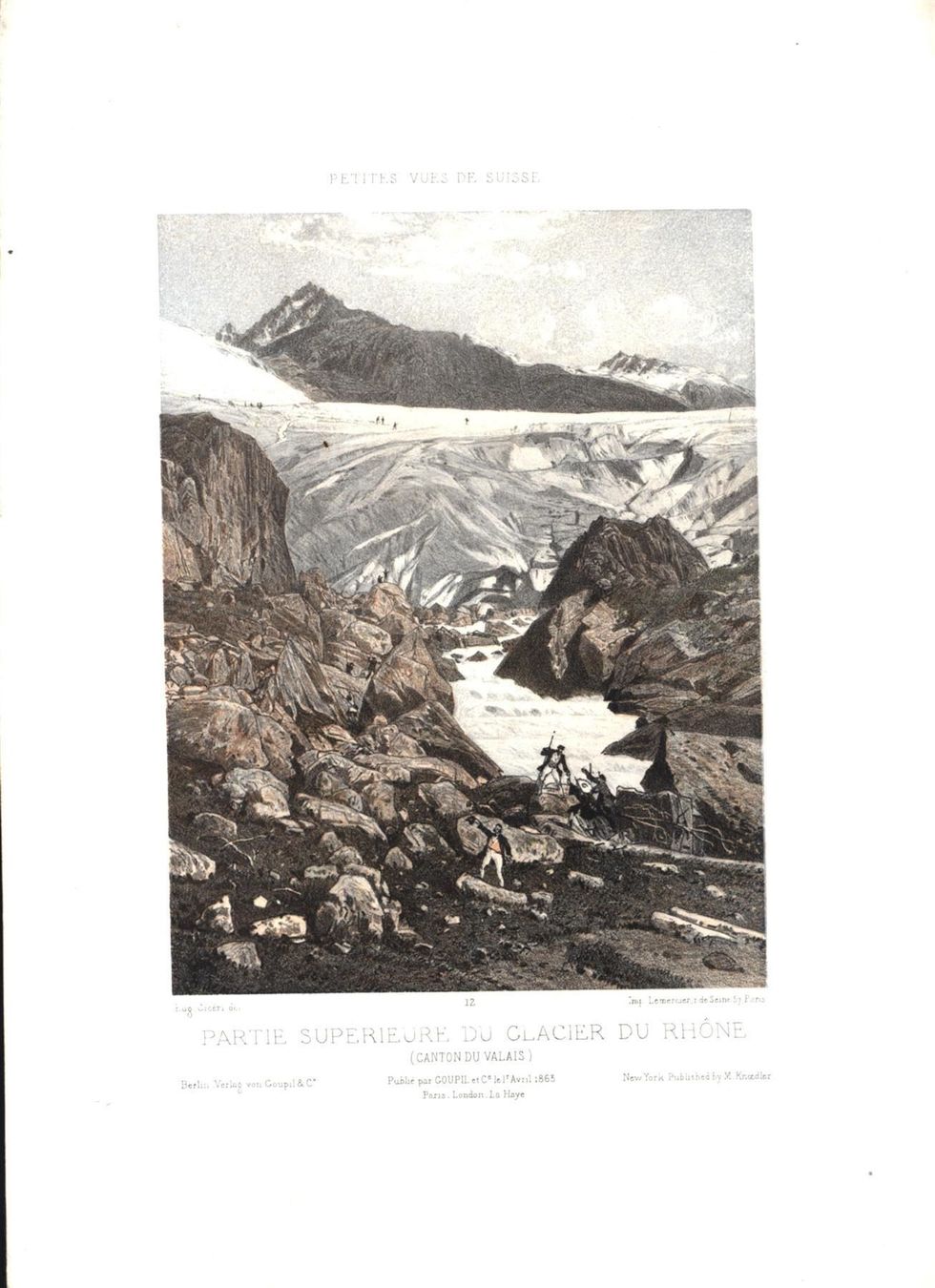 Gravures: Rhonegletscher Original Tonlithographie 1863 – D'occasion à Rafz par Helvet32