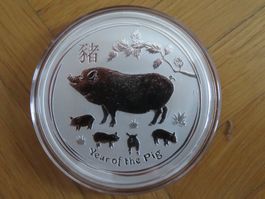 Lunar II Münze Schwein 2019 / 2 Unzen Münze Silber