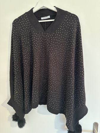 WUNDERSCHÖNER PONCHO-NEU-GLITZERSTEINE-SCHWARZ