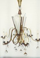 antiker Art Deco Leuchter, Bronze, Kristall C72
