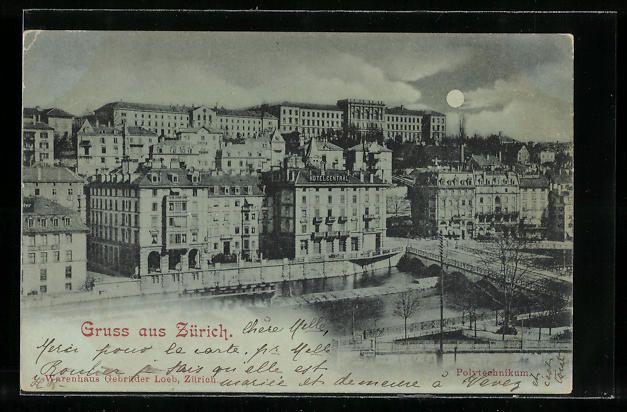 Cartoline postali: Mondschein-AK Zürich, Polytechnikum – Usato da Berlin venduto da bartko-reher