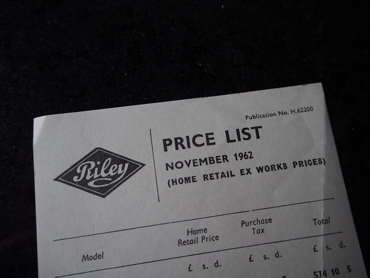 Documenti: Riley Preisliste 11.1962 – Usato da Zofingen venduto da sosalinos01