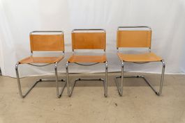 3 Thonet S 33 Freischwinger - Leder, Stahlrohr - Ref. 07/43