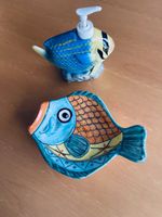 Seifenspender+ Schale in Fischform, Keramik, Hingucker