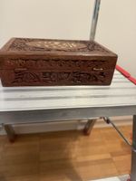 Vintage Holz Schatulle Handarbeitmit Intarsien
