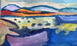 Acrylbild Landschaft abstrakt farbig auf Karton gemalt