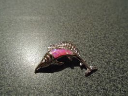 Anhänger Fisch, silberfarbig, rosa