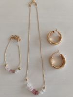 Schmuckset Kette Armband Creolen goldfarben neu