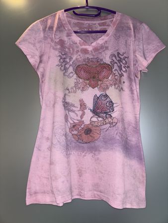 Damen T-Shirt Gr. M rosa, Print mit Strass