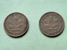 Deutschland - 2x 1 Pfennig 1974 D -1977 D
