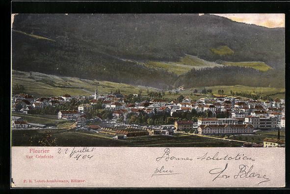 Cartoline postali: AK Fleurier, Vue Générale, 1904 – Usato da Berlin venduto da bartko-reher