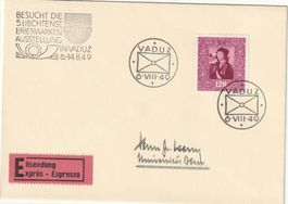 1949, 1.20 Fr, Gemäldeserie, auf Expressbrief in die Schweiz