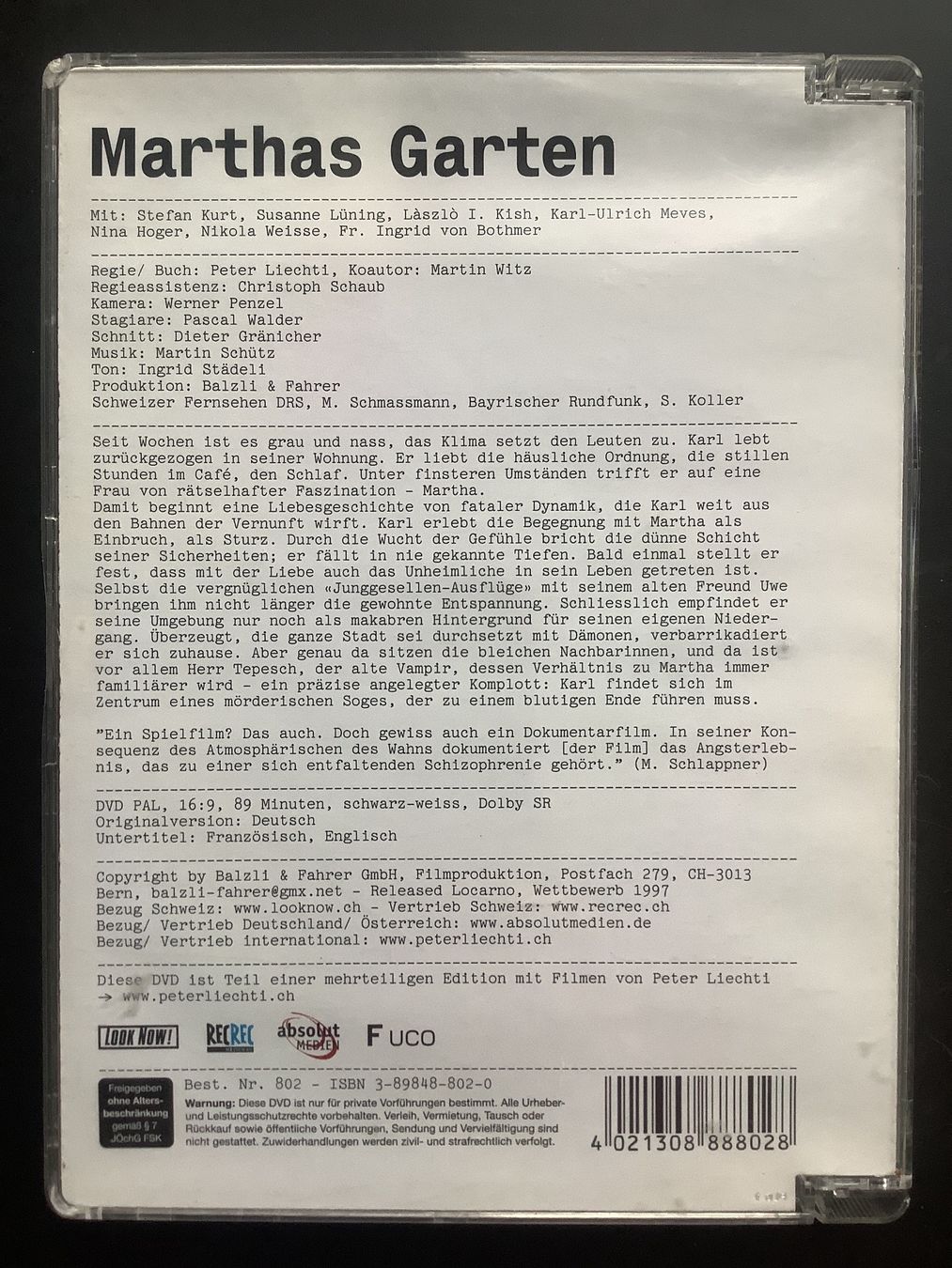 Tutti i DVDs: Film: Marthas Garten, 1997, DVD – Usato da Basel venduto da loukash 1