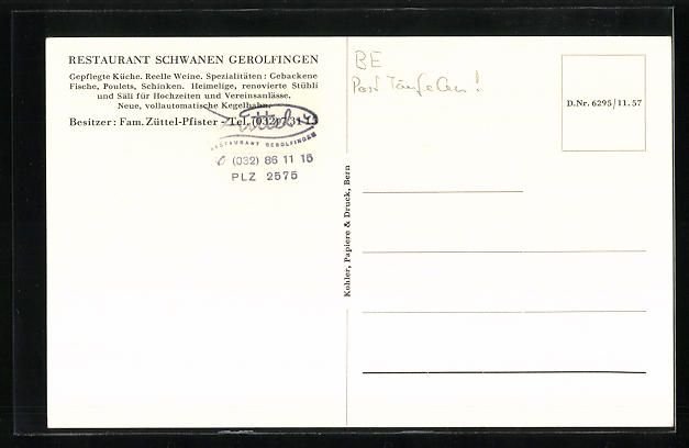 Cartoline postali: Gerolfingen, Restaurant Schwanen Fam. Z – Usato da Berlin venduto da bartko-reher 1