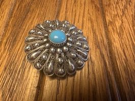 Antike Brosche, Silber mit Türkis