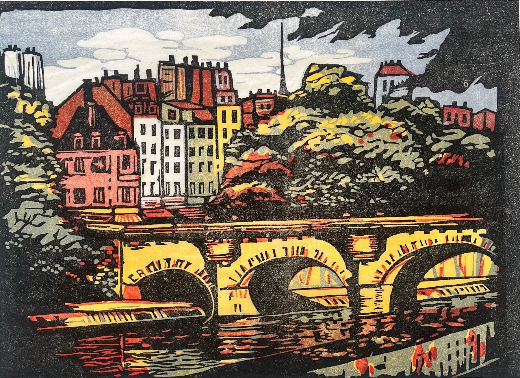Xilografie: KÜNSTLER  ?  HOLZ ODER LINOLSCHNITT – Usato da Gersau venduto da grafik-kunst 2