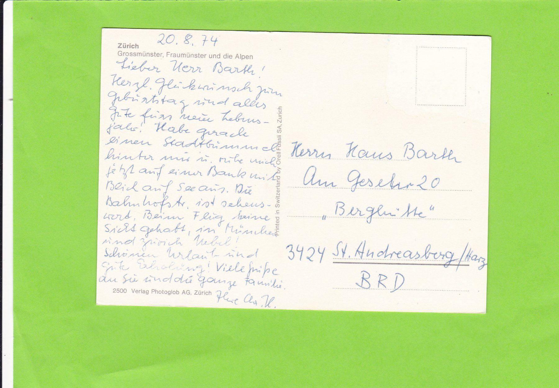 Cartoline postali: Zürich – Usato da St. Peterzell venduto da neckertal 1