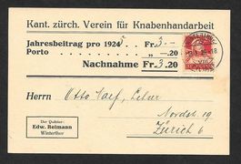 Winterthur illustr. Postkarte Verein Knabenhandarbeit 1926